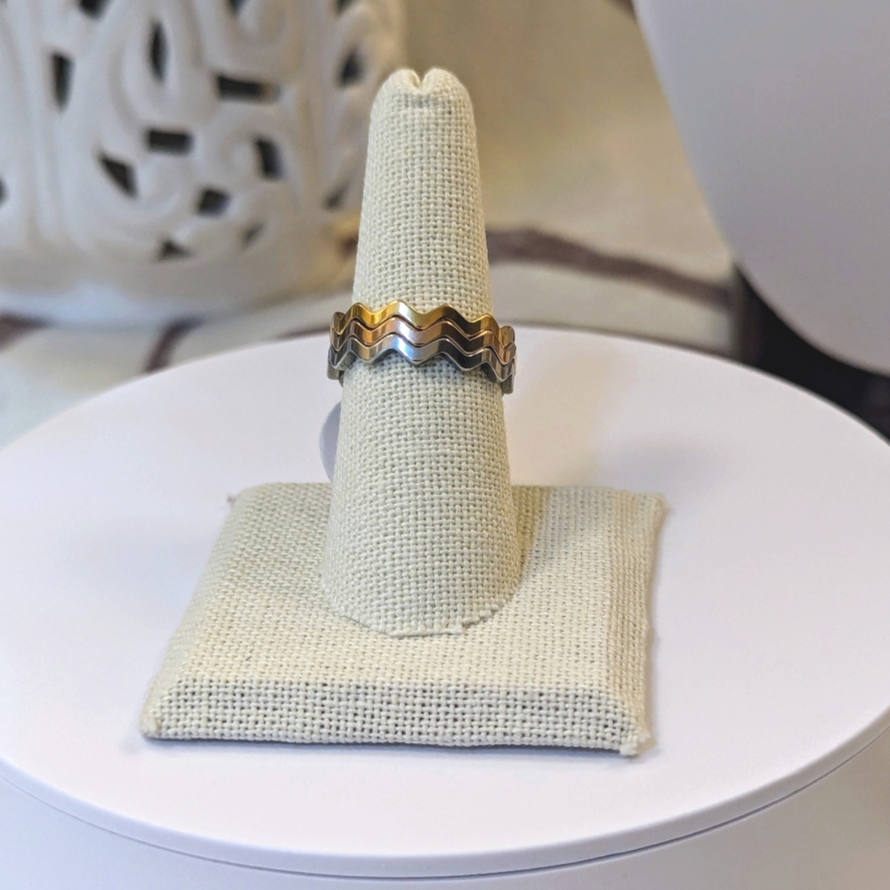 Tri-Color Gold Plated ZigZag Rings (Set of 3)